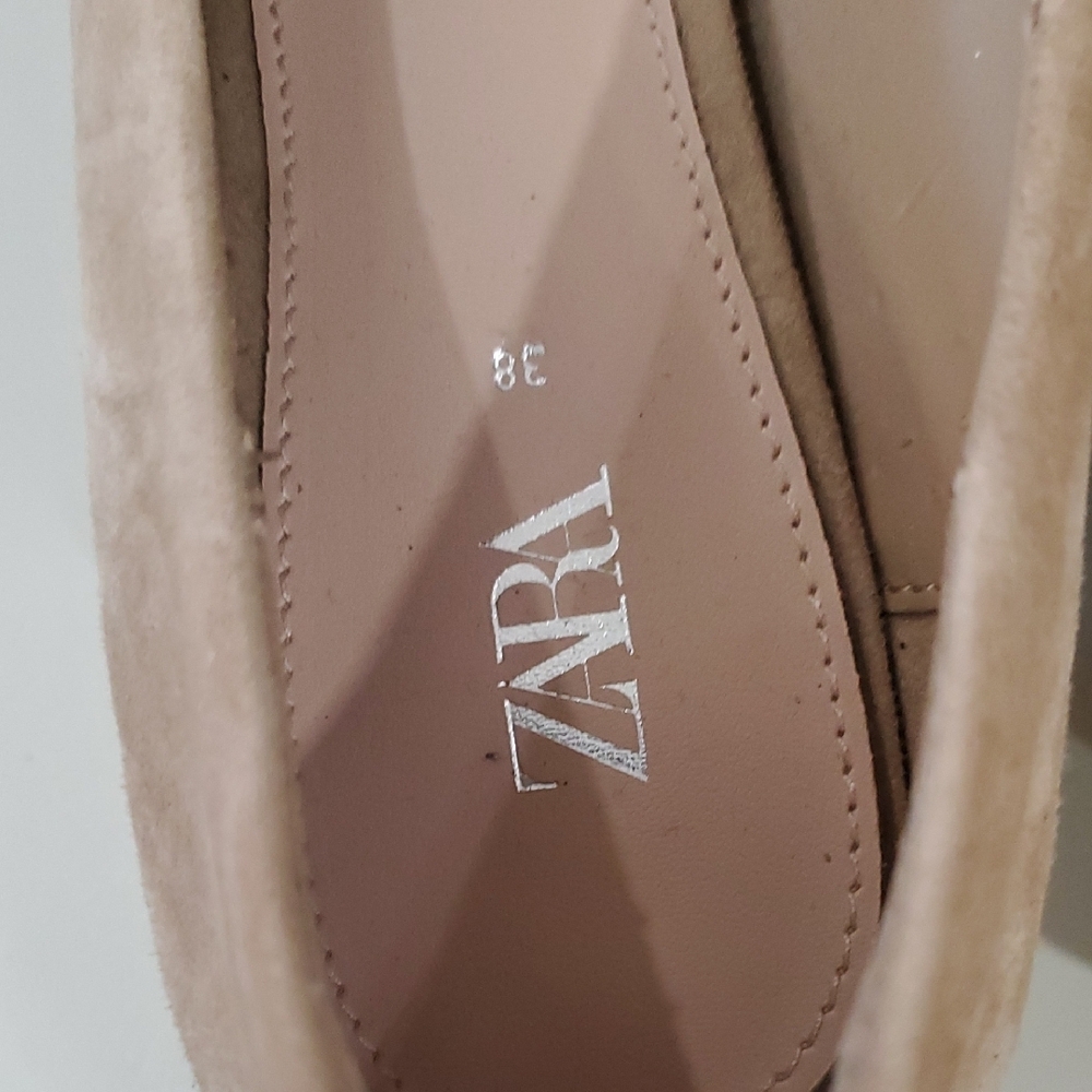 Zara Tan Flats Sleek Minimalist Design Sz 8 - Picture 7 of 14
